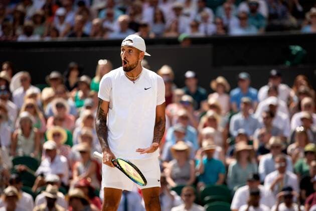 Mandatory Credit: Photo by Ella Ling Shutterstock (13018059y) Nick Kyrgios reacts during the Men s Singles Final Wimbledon Tennis Championships, Day 14, The All England Lawn Tennis and Croquet Club, London, UK - 10 Jul 2022 Wimbledon Tennis Championships, Day 14, The All England Lawn Tennis and Croquet Club, London, UK - 10 Jul 2022  Copyright: xEllaxLing Shutterstockx 13018059y