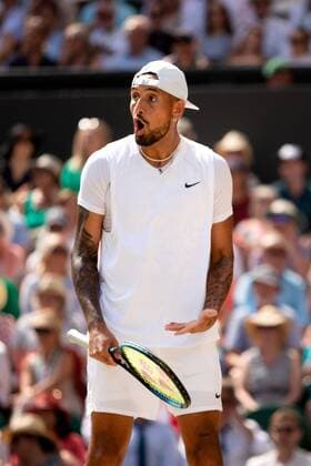 Mandatory Credit: Photo by Ella Ling Shutterstock (13018059z) Nick Kyrgios reacts during the Men s Singles Final Wimbledon Tennis Championships, Day 14, The All England Lawn Tennis and Croquet Club, London, UK - 10 Jul 2022 Wimbledon Tennis Championships, Day 14, The All England Lawn Tennis and Croquet Club, London, UK - 10 Jul 2022  Copyright: xEllaxLing Shutterstockx 13018059z