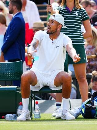 Mandatory Credit: Photo by Javier Garcia Shutterstock (13018062ch) Nick Kyrgios gestures during the Men s Singles Final Wimbledon Tennis Championships, Day 14, The All England Lawn Tennis and Croquet Club, London, UK - 10 Jul 2022 Wimbledon Tennis Championships, Day 14, The All England Lawn Tennis and Croquet Club, London, UK - 10 Jul 2022  Copyright: xJavierxGarcia Shutterstockx 13018062ch