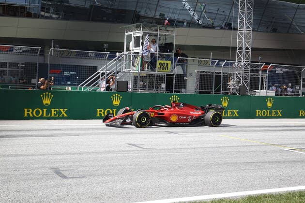 FORMULA 1 - GP of Austria 2022 SPIELBERG,AUSTRIA,10.JUL.22 - MOTORSPORTS, FORMULA 1 - Grand Prix of Austria, Red Bull Ring. Image shows Charles Leclerc (MON Ferrari). Keywords: finish, chequered flag.  GEPAxpictures xManfredxBinder