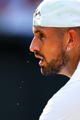 Mandatory Credit: Photo by Javier Garcia Shutterstock (13018062cv) Nick Kyrgios sweating during the Men s Singles Final Wimbledon Tennis Championships, Day 14, The All England Lawn Tennis and Croquet Club, London, UK - 10 Jul 2022 Wimbledon Tennis Championships, Day 14, The All England Lawn Tennis and Croquet Club, London, UK - 10 Jul 2022  Copyright: xJavierxGarcia Shutterstockx 13018062cv