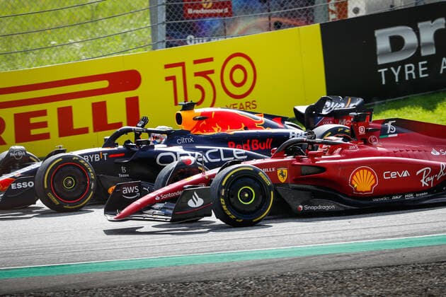 01 VERSTAPPEN Max (nld), Red Bull Racing RB18, 16 LECLERC Charles (mco), Scuderia Ferrari F1-75, action during the Formula 1 Rolex Grosser Preis Von Osterreich 2022, 2022 Austrian Grand Prix, 11th round of the 2022 FIA Formula One World Championship, WM, Weltmeisterschaft from July 8 to 10, 2022 on the Red Bull Ring, in Spielberg, Austria - F1 - AUSTRIAN GRAND PRIX 2022 - RACE DPPI Panoramic  00122027__V2_3593