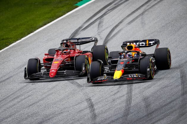 16 Charles Leclerc MCO, Scuderia Ferrari , 1 Max Verstappen NLD, Oracle Red Bull Racing , F1 Grand Prix of Austria at Red Bull Ring on July 10, 2022 in Spielberg, Austria Photo by HOCH ZWEI Spielberg Austria