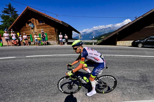 Belgian Kobe Goossens of Intermarche Wanty-Gobert Materiaux pictured in action during stage nine of the Tour de France cycling race, a 183km race from Aigle to Chatel les Portes du Soleil, France, on Sunday 10 July 2022. This year s Tour de France takes place from 01 to 24 July 2022. POOL - UK OUT PETExGODING  x37203999x