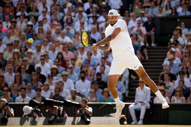 Mandatory Credit: Photo by Ella Ling Shutterstock (13018059ct) Nick Kyrgios during the Men s Singles Final Wimbledon Tennis Championships, Day 14, The All England Lawn Tennis and Croquet Club, London, UK - 10 Jul 2022 Wimbledon Tennis Championships, Day 14, The All England Lawn Tennis and Croquet Club, London, UK - 10 Jul 2022  Copyright: xEllaxLing Shutterstockx 13018059ct