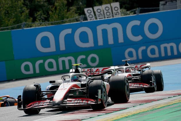 Formula 1 BWT Austrian Grand Prix 2022 10 07 2022, Red Bull Ring , Spielberg, Formula 1 BWT Austrian Grand Prix 2022 , in picture Mick Schumacher DEU , Haas F1 Team, Kevin Magnussen DNK , Haas F1 Team nordphotoxGmbHx xBratic nph00250
