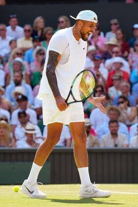 Mandatory Credit: Photo by Javier Garcia Shutterstock (13018062em) Nick Kyrgios gestures during the Men s Singles Final Wimbledon Tennis Championships, Day 14, The All England Lawn Tennis and Croquet Club, London, UK - 10 Jul 2022 Wimbledon Tennis Championships, Day 14, The All England Lawn Tennis and Croquet Club, London, UK - 10 Jul 2022  Copyright: xJavierxGarcia Shutterstockx 13018062em