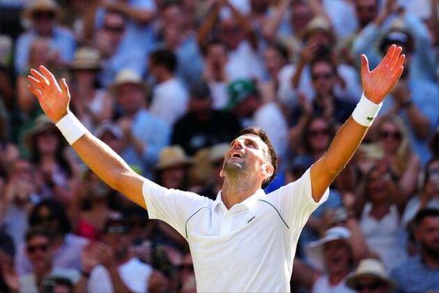Mandatory Credit: Photo by Javier Garcia Shutterstock (13018062ep) Novak Djokovic celebrates victory in the Men s Singles Final Wimbledon Tennis Championships, Day 14, The All England Lawn Tennis and Croquet Club, London, UK - 10 Jul 2022 Wimbledon Tennis Championships, Day 14, The All England Lawn Tennis and Croquet Club, London, UK - 10 Jul 2022  Copyright: xJavierxGarcia Shutterstockx 13018062ep