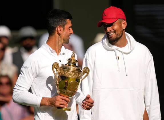 Mandatory Credit: Photo by Dave Shopland Shutterstock (13018058fh) Novak Djokovic and Nick Kyrgios after the Men s Singles Final Wimbledon Tennis Championships, Day 14, The All England Lawn Tennis and Croquet Club, London, UK - 10 Jul 2022 Wimbledon Tennis Championships, Day 14, The All England Lawn Tennis and Croquet Club, London, UK - 10 Jul 2022  Copyright: xDavexShopland Shutterstockx 13018058fh