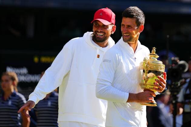 Mandatory Credit: Photo by Dave Shopland Shutterstock (13018058fu) Novak Djokovic and Nick Kyrgios after the Men s Singles Final Wimbledon Tennis Championships, Day 14, The All England Lawn Tennis and Croquet Club, London, UK - 10 Jul 2022 Wimbledon Tennis Championships, Day 14, The All England Lawn Tennis and Croquet Club, London, UK - 10 Jul 2022  Copyright: xDavexShopland Shutterstockx 13018058fu