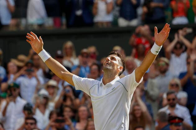 Novak Djokovic SRB cheers after victory, jubilation, joy, emotion, mens singles final, final match Copyright: xJuergenxHasenkopfx