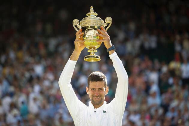 Novak Djokovic SRB with the cup, trophy, award ceremony, presentation Tennis Wimbledon 2022 Grand Slam ITF ATP WTA AELTC London Great Britain 10 July 2022 Copyright: xJuergenxHasenkopfx