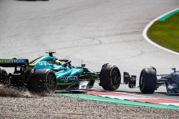 Crash between 5 Sebastian Vettel DEU, Aston Martin Aramco Cognizant F1 Team and 10 Pierre Gasly FRA, Scuderia AlphaTauri , F1 Grand Prix of Austria at Red Bull Ring on July 10, 2022 in Spielberg, Austria Photo by HOCH ZWEI Spielberg Austria