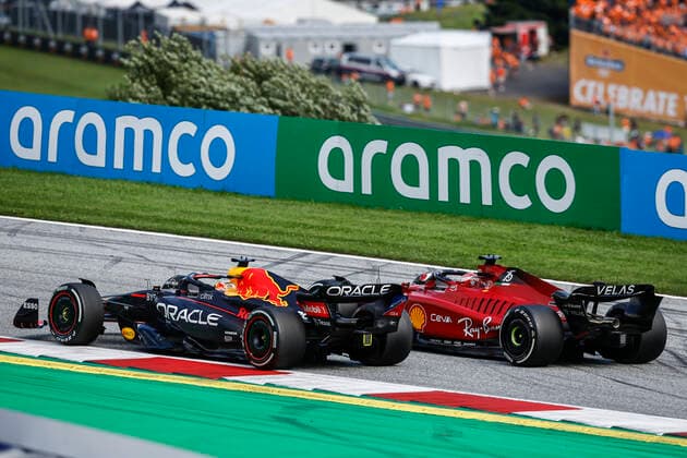 1 Max Verstappen NLD, Oracle Red Bull Racing , 16 Charles Leclerc MCO, Scuderia Ferrari , F1 Grand Prix of Austria at Red Bull Ring on July 10, 2022 in Spielberg, Austria Photo by HOCH ZWEI Spielberg Austria