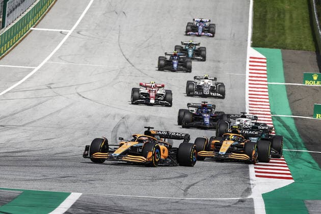 03 RICCIARDO Daniel (aus), McLaren F1 Team MCL36, action 04 NORRIS Lando (gbr), McLaren F1 Team MCL36, action during the Formula 1 Rolex Grosser Preis Von Osterreich 2022, 2022 Austrian Grand Prix, 11th round of the 2022 FIA Formula One World Championship, WM, Weltmeisterschaft from July 8 to 10, 2022 on the Red Bull Ring, in Spielberg, Austria - F1 - AUSTRIAN GRAND PRIX 2022 - RACE DPPI Panoramic 00122027__R3_3292