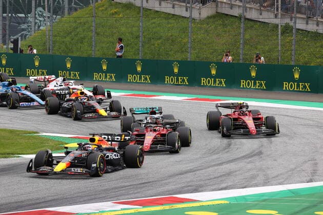 01 VERSTAPPEN Max (nld), Red Bull Racing RB18, action 16 LECLERC Charles (mco), Scuderia Ferrari F1-75, action 55 SAINZ Carlos (spa), Scuderia Ferrari F1-75, action during the Formula 1 Rolex Grosser Preis Von Osterreich 2022, 2022 Austrian Grand Prix, 11th round of the 2022 FIA Formula One World Championship, WM, Weltmeisterschaft from July 8 to 10, 2022 on the Red Bull Ring, in Spielberg, Austria - F1 - AUSTRIAN GRAND PRIX 2022 - RACE DPPI Panoramic 00122027_AC9I5650