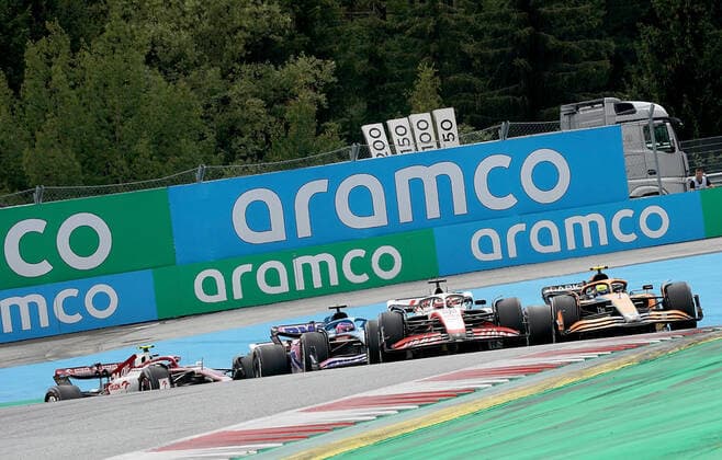 July 10, 2022, Spielberg, Austria: Spielberg, Austria, Red Bull Ring, July 10, 2022, ..Lando Norris (GBR), McLaren F1 Team, Kevin Magnussen (DNK), Haas F1 Team, Fernando Alonso (ESP), Alpine F1 Team, Guanyu Zhou (CHN), Alfa Romeo Racing ORLEN during 2022 Austrian Grand Prix - Race - Formula 1 Championship. Formula 1 Championship - 2022 Austrian Grand Prix - Race, Spielberg, Austria - ZUMAl164 20220710_zsa_l164_245 Copyright: xAlessioxDexMarcox