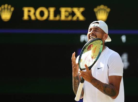 Sport Themen der Woche KW27 Sport Bilder des Tages (220711) -- LONDON, July 11, 2022 -- Nick Kyrgios reacts during the men s singles final match between Novak Djokovic of Serbia and Nick Kyrgios of Australia at Wimbledon Tennis Championship in London, Britain, on July 10, 2022. ) (SP)BRITAIN-LONDON-TENNIS-WIMBLEDON-MEN S SINGLES-FINAL LixYing 