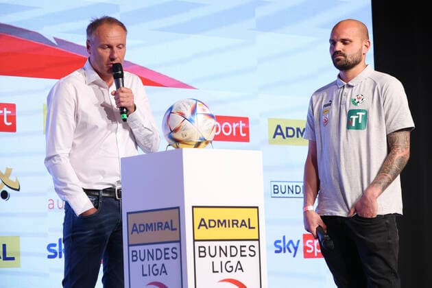 SOCCER - BL, press conference, PK, Pressekonferenz VIENNA,AUSTRIA,11.JUL.22 - SOCCER - ADMIRAL Bundesliga, season opening, press conference. Image shows head coach Thomas Silberberger and Ferdinand Oswald (Wattens).  GEPAxpictures xArminxRauthner
