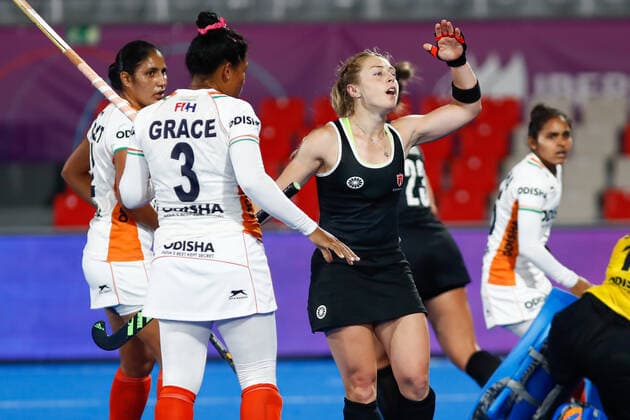 July 11, 2022, TERRASSA, BARCELONA, SPAIN: Hannah Haughn of Canada protest during the FIH Hockey Women s World Cup 2022, 9th - 16th, hockey match played between Canada and India at Estadi Olimpic on July 11, 2022, in Terrassa, Barcelona, Spain. TERRASSA SPAIN - ZUMAa181 20220711_zaa_a181_069 Copyright: xIrinaxR.xHx