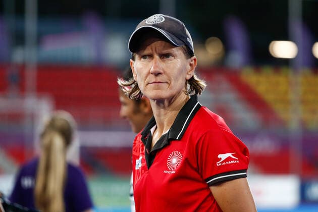 July 11, 2022, TERRASSA, BARCELONA, SPAIN: Janneke Schopman , head coach of India looks on during the FIH Hockey Women s World Cup 2022, 9th - 16th, hockey match played between Canada and India at Estadi Olimpic on July 11, 2022, in Terrassa, Barcelona, Spain. TERRASSA SPAIN - ZUMAa181 20220711_zaa_a181_053 Copyright: xIrinaxR.xHx