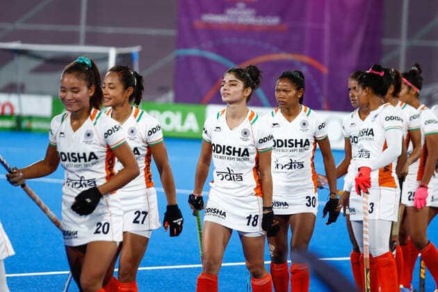 July 11, 2022, TERRASSA, BARCELONA, SPAIN: Players of India during the FIH Hockey Women s World Cup 2022, 9th - 16th, hockey match played between Canada and India at Estadi Olimpic on July 11, 2022, in Terrassa, Barcelona, Spain. TERRASSA SPAIN - ZUMAa181 20220711_zaa_a181_060 Copyright: xIrinaxR.xHx