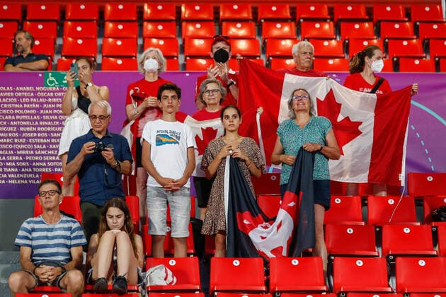 July 11, 2022, TERRASSA, BARCELONA, SPAIN: Fans of Canada during the FIH Hockey Women s World Cup 2022, 9th - 16th, hockey match played between Canada and India at Estadi Olimpic on July 11, 2022, in Terrassa, Barcelona, Spain. TERRASSA SPAIN - ZUMAa181 20220711_zaa_a181_061 Copyright: xIrinaxR.xHx