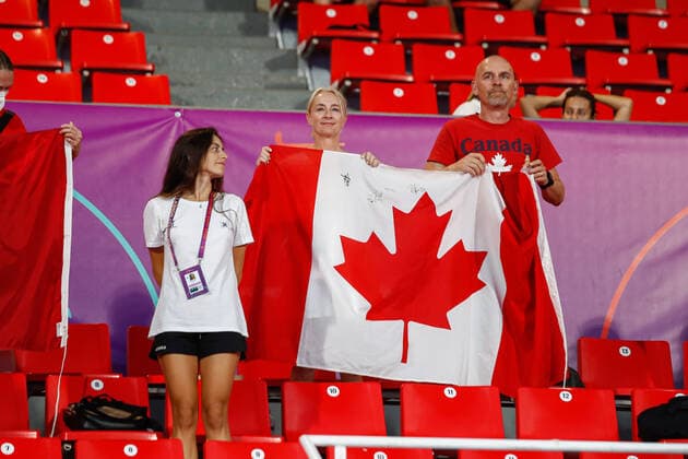 July 11, 2022, TERRASSA, BARCELONA, SPAIN: Fans of Canada during the FIH Hockey Women s World Cup 2022, 9th - 16th, hockey match played between Canada and India at Estadi Olimpic on July 11, 2022, in Terrassa, Barcelona, Spain. TERRASSA SPAIN - ZUMAa181 20220711_zaa_a181_062 Copyright: xIrinaxR.xHx