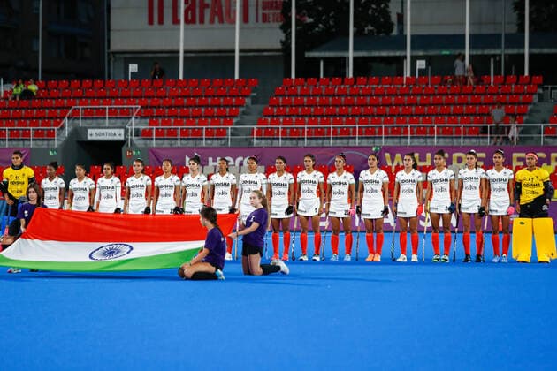 July 11, 2022, TERRASSA, BARCELONA, SPAIN: Players of India during the FIH Hockey Women s World Cup 2022, 9th - 16th, hockey match played between Canada and India at Estadi Olimpic on July 11, 2022, in Terrassa, Barcelona, Spain. TERRASSA SPAIN - ZUMAa181 20220711_zaa_a181_066 Copyright: xIrinaxR.xHx