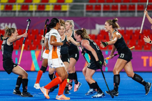 July 11, 2022, TERRASSA, BARCELONA, SPAIN: Madeline Secco of Canada celebrates a goal during the FIH Hockey Women s World Cup 2022, 9th - 16th, hockey match played between Canada and India at Estadi Olimpic on July 11, 2022, in Terrassa, Barcelona, Spain. TERRASSA SPAIN - ZUMAa181 20220711_zaa_a181_072 Copyright: xIrinaxR.xHx