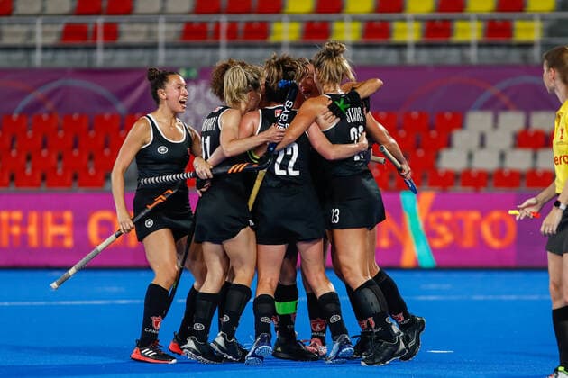 July 11, 2022, TERRASSA, BARCELONA, SPAIN: Madeline Secco of Canada celebrates a goal during the FIH Hockey Women s World Cup 2022, 9th - 16th, hockey match played between Canada and India at Estadi Olimpic on July 11, 2022, in Terrassa, Barcelona, Spain. TERRASSA SPAIN - ZUMAa181 20220711_zaa_a181_074 Copyright: xIrinaxR.xHx