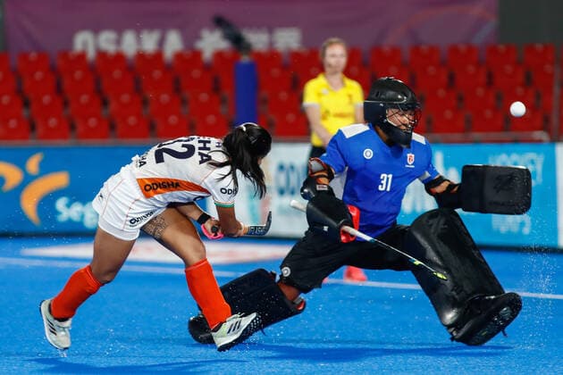 July 12, 2022, TERRASSA, BARCELONA, SPAIN: Neha of India and Rowan Harris of Canada in during shoot-outs in action during the FIH Hockey Women s World Cup 2022, 9th - 16th, hockey match played between Canada and India at Estadi Olimpic on July 11, 2022, in Terrassa, Barcelona, Spain. TERRASSA SPAIN - ZUMAa181 20220712_zaa_a181_018 Copyright: xIrinaxR.xHx
