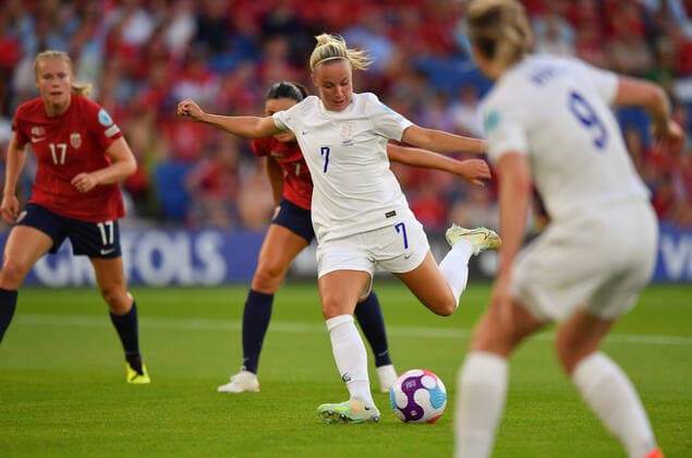 Football - 2022 UEFA Women™s European Championship, EM, Europameisterschaft Finals - Group A - Round Two - England vs Norway - Falmer (Amex) Stadium, Brighton - Sunday 11th July 2022 England s Beth Mead scores her side s fifth goal. COLORSPORT Ashley Western 