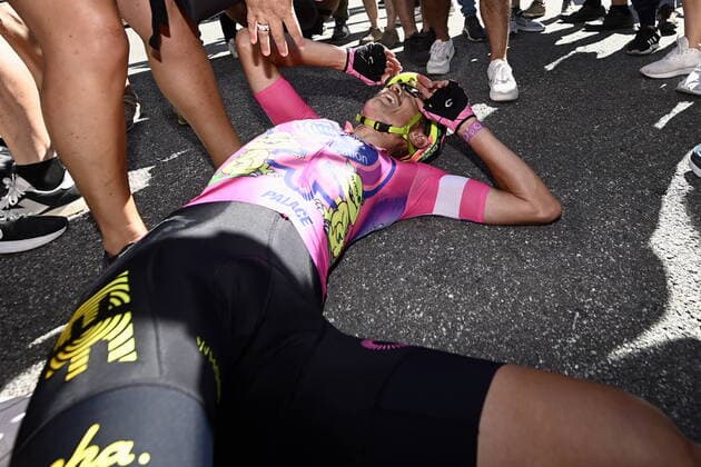 Danish Magnus Cort Nielsen of EF Education-EasyPost celebrates after winning stage ten of the Tour de France cycling race, a 148km race from Morzine les Portes du Soleil to Megeve, France, on Tuesday 12 July 2022. This year s Tour de France takes place from 01 to 24 July 2022. POOL - UK OUT POOLxNICOxVEREECKEN  x37355579x