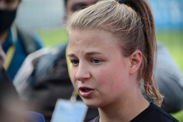 July 12, 2022, Mexico City, Mexico City, Mexico: July 12, 2022, Mexico City, Mexico: Women s Bayer Leverkusen player Kristin Ko¶gel during a press conference, PK, Pressekonferenz to announce the match between America and Bayer Leverkusen as part of 100 years of Bayer in Mexico. on July 12, 2022 in Mexico City, Mexico. Mexico City Mexico - ZUMAe321 0162795569st Copyright: xCarlosxTischlerx xEyepixxGroupx