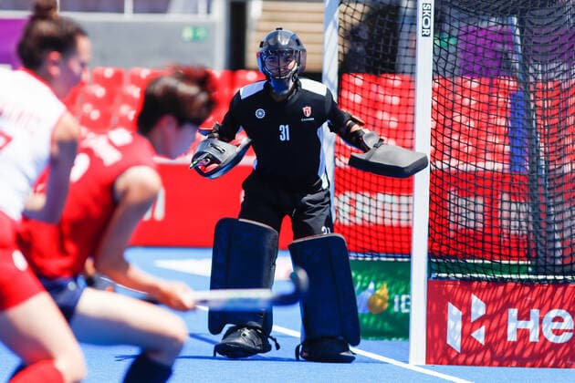 July 13, 2022, TERRASSA, BARCELONA, SPAIN: Rowan Harris of Canada in action during the FIH Hockey Women s World Cup 2022, 13th - 16th , hockey match played between Canada and Korea at Estadi Olimpic on July 13, 2022, in Terrassa, Barcelona, Spain. TERRASSA SPAIN - ZUMAa181 20220713_zaa_a181_020 Copyright: xIrinaxR.xHx