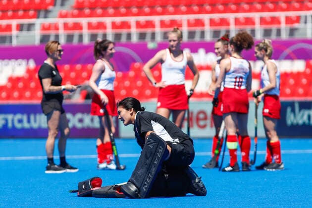 July 13, 2022, TERRASSA, BARCELONA, SPAIN: Rowan Harris of Canada in action during the FIH Hockey Women s World Cup 2022, 13th - 16th , hockey match played between Canada and Korea at Estadi Olimpic on July 13, 2022, in Terrassa, Barcelona, Spain. TERRASSA SPAIN - ZUMAa181 20220713_zaa_a181_027 Copyright: xIrinaxR.xHx