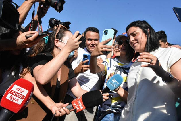 July 13, 2022, Tunis, Tunisia: Supporters take selfies with the Tunisian tennis player Ons Jabeur upon her return to the capital of Tunis from Wimbledon. Hailing her as the nation s pride and ambassador of happiness , Tunisians remained enthralled with tennis star Ons Jabeur, celebrating her presence in the prestigious Wimbledon final despite her loss. Tunis Tunisia - ZUMAs197 0162823137st Copyright: xJdidixWassimx