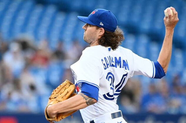 July 14, 2022, Toronto, ON, Canada: Toronto Blue Jays starting pitcher Kevin Gausman throws to a Kansas City Royals batter in the first inning of American League baseball action in Toronto, Thursday, July 14, 2022. Kevin Gausman  - ZUMAc35_ 20220714_zaf_c35_069 Copyright: xJonxBlackerx