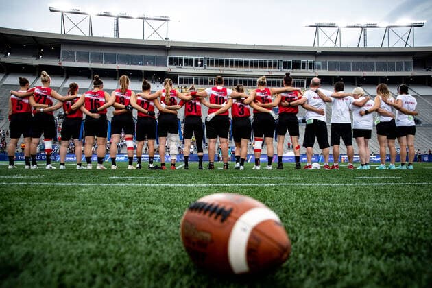 Sport Bilder des Tages VARIOUS SPORTS - World Games 2022 BIRMINGHAM,ALABAMA,USA,14.JUL.22 - VARIOUS SPORTS, FLAG FOOTBALL - World Games 2022, ladies, match for third place, PAN vs AUT. Image shows team AUT.  GEPAxpictures xMaticxKlansek