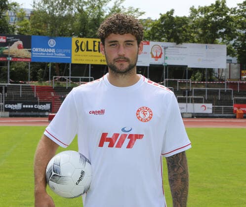 Regionalliga West, season 2022 2023, photo session Fortuna Cologne, 12 07 2022 Jan Luca Rumpf Fortuna Cologne portrait with ball