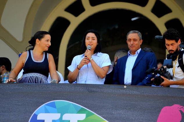 July 15, 2022, Carthage, Tunisia: It is at the Municipal Theater of Tunis that Tunisie Telecom has chosen to organize a tribute ceremony to our tennis champion Ons Jabeur. She who has been sponsored by the first operator in Tunisia for a year and a half now..In the presence of a large number of representatives of different media, photographers and guests, Ons Jabeur was warmly welcomed on stage alongside Mr. LassaoÂ¢d Ben Dhieb, CEO of Tunisie Telecom, and Ms. Hela Goucha, Communication Director , Commercial and Corporate. Carthage Tunisia - ZUMAm107 20220715_zaf_m107_002 Copyright: xChokrixMahjoubx