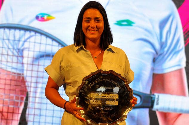 July 15, 2022, Carthage, Tunisia: It is at the Municipal Theater of Tunis that Tunisie Telecom has chosen to organize a tribute ceremony to our tennis champion Ons Jabeur. She who has been sponsored by the first operator in Tunisia for a year and a half now..In the presence of a large number of representatives of different media, photographers and guests, Ons Jabeur was warmly welcomed on stage alongside Mr. LassaoÂ¢d Ben Dhieb, CEO of Tunisie Telecom, and Ms. Hela Goucha, Communication Director , Commercial and Corporate. Carthage Tunisia - ZUMAm107 20220715_zaf_m107_005 Copyright: xChokrixMahjoubx