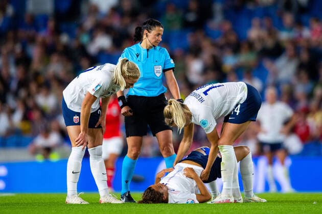 220715 Celin Bizet Ildhusoy and Ada Hegerberg of Norway during the UEFA Women s Euro 2022 group stage match between Austria and Norway on July 15, 2022 in Brighton Photo Vegard Grott BILDBYRAN kod VG VG0329 bbeng fotboll football soccer fotball fotbolls em europamästerskap em fotball em uefa womens euro dam international norway norway austria austria austria day10,  Copyright: VEGARDxGRoTT BB220715VG104