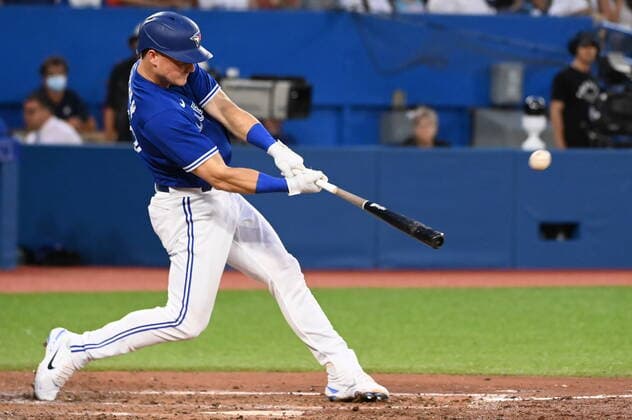 July 15, 2022, Toronto, ON, Canada: Toronto Blue Jays third baseman Matt Chapman hits a three-run home run against the Kansas City Royals in the fifth inning of American League baseball action in Toronto, Friday, July 15, 2022. Matt Chapman  - ZUMAc35_ 20220715_zaf_c35_127 Copyright: xJonxBlackerx