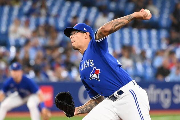 July 15, 2022, Toronto, ON, Canada: Toronto Blue Jays relief pitcher Anthony Banda throws to a Kansas City Royals batter in the ninth inning of American League baseball action in Toronto, Friday, July 15, 2022. Anthony Banda  - ZUMAc35_ 20220715_zaf_c35_129 Copyright: xJonxBlackerx