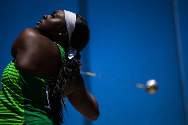 220715 Oyesade Olatoye of Nigeria competes in women?s hammer throw qualification during day 1 of the 2022 World Athletics Championships on July 15, 2022 in Eugene Photo Joel Marklund BILDBYRAN kod JM JM0323 bbeng friidrott athletics friidrett 2022 world athletics championships world athletics championships oregon22 friidrotts vm friidretts vm vm kval dam,  Copyright: JOELxMARKLUND BB220715JM134