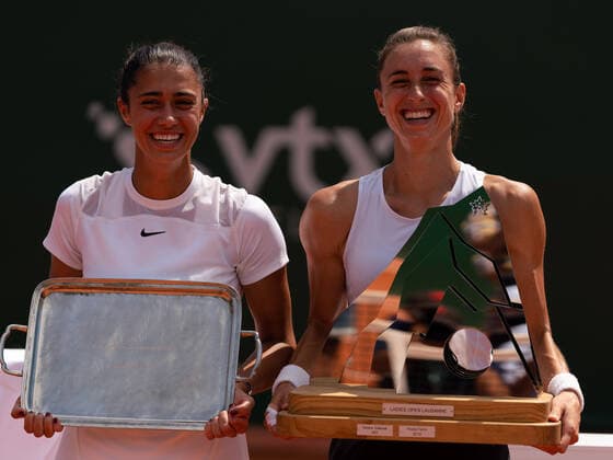 July 17, 2022, Lausanne, Vaud, Switzerland: Lausanne, Switzerland: SerbiaÃ¢â‚¬â ¢s OLGA DANILOVIC (L) and CroatiaÃ¢â‚¬â ¢s PETRA MARTIC (R) pose with their trophees during the Ladies Open Lausanne 2022. Lausanne Switzerland - ZUMAs230 20220717_znp_s230_006 Copyright: xCorinexScibozx