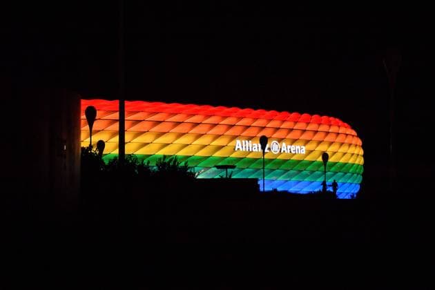Allianz Arena Munich Allianz Arena illuminated in rainbow colors soccer stadium Munich 16 July 2022