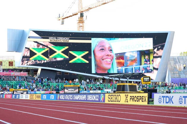 Shelly-Ann Fraser-Pryce (JAM), JULY 18, 2022 - Athletics : IAAF World Championships Oregon 2022 Women s 100m Award ceremony at Hayward Field, Eugene, Oregon, USA.  (193823668)